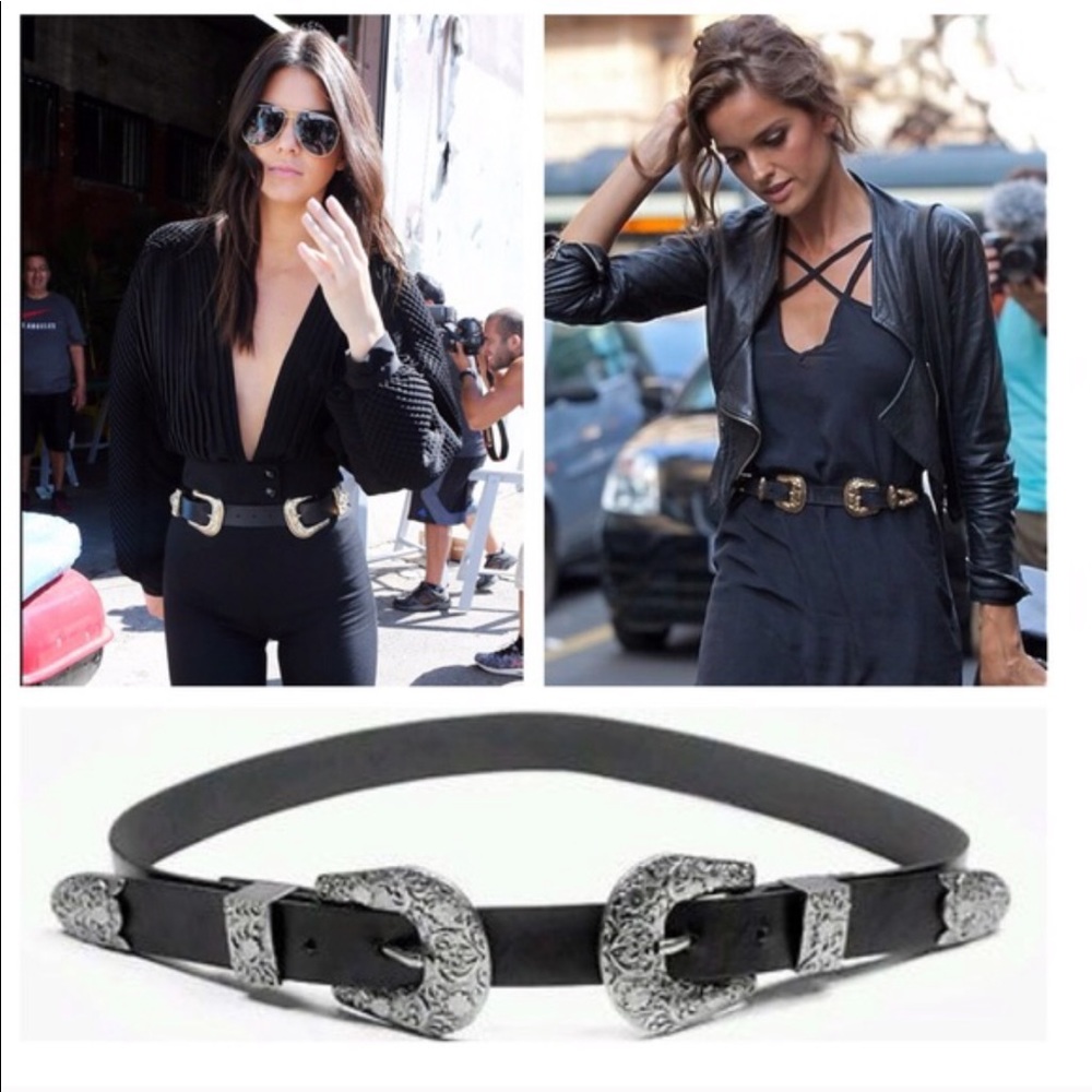 Double buckle waist belt seen on Kendall Jenner